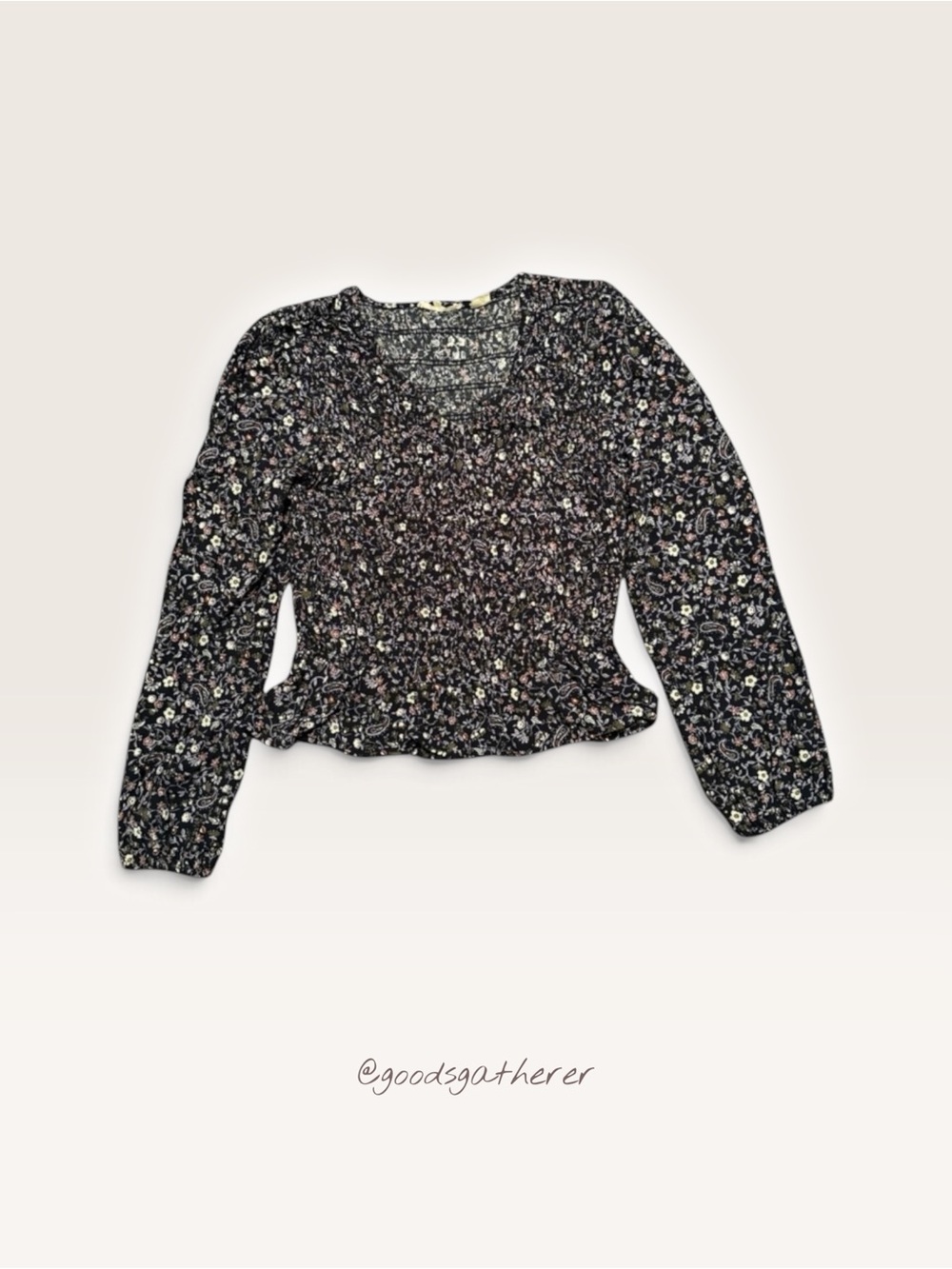 Levi’s Floral Paisley Navy Smocked Peplum Blouse Puff Sleeve Top M